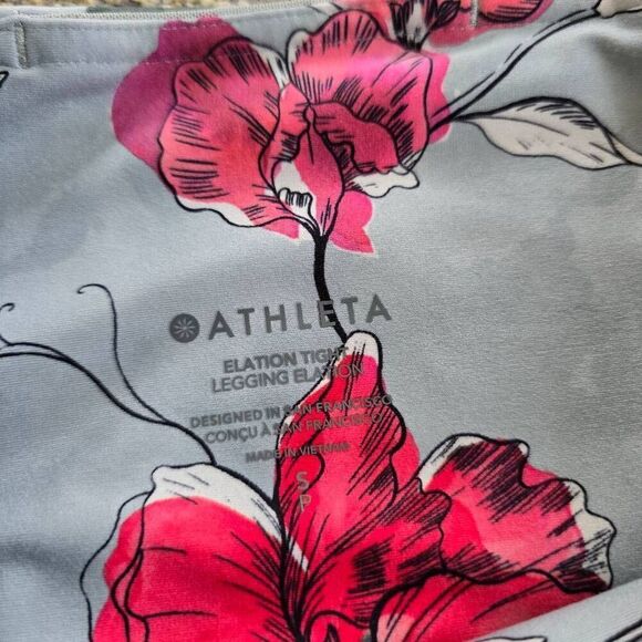 Athleta Elation Tight Leggings Women's Small Blue Red Floral Activewear Stretch - Picture 5 of 6